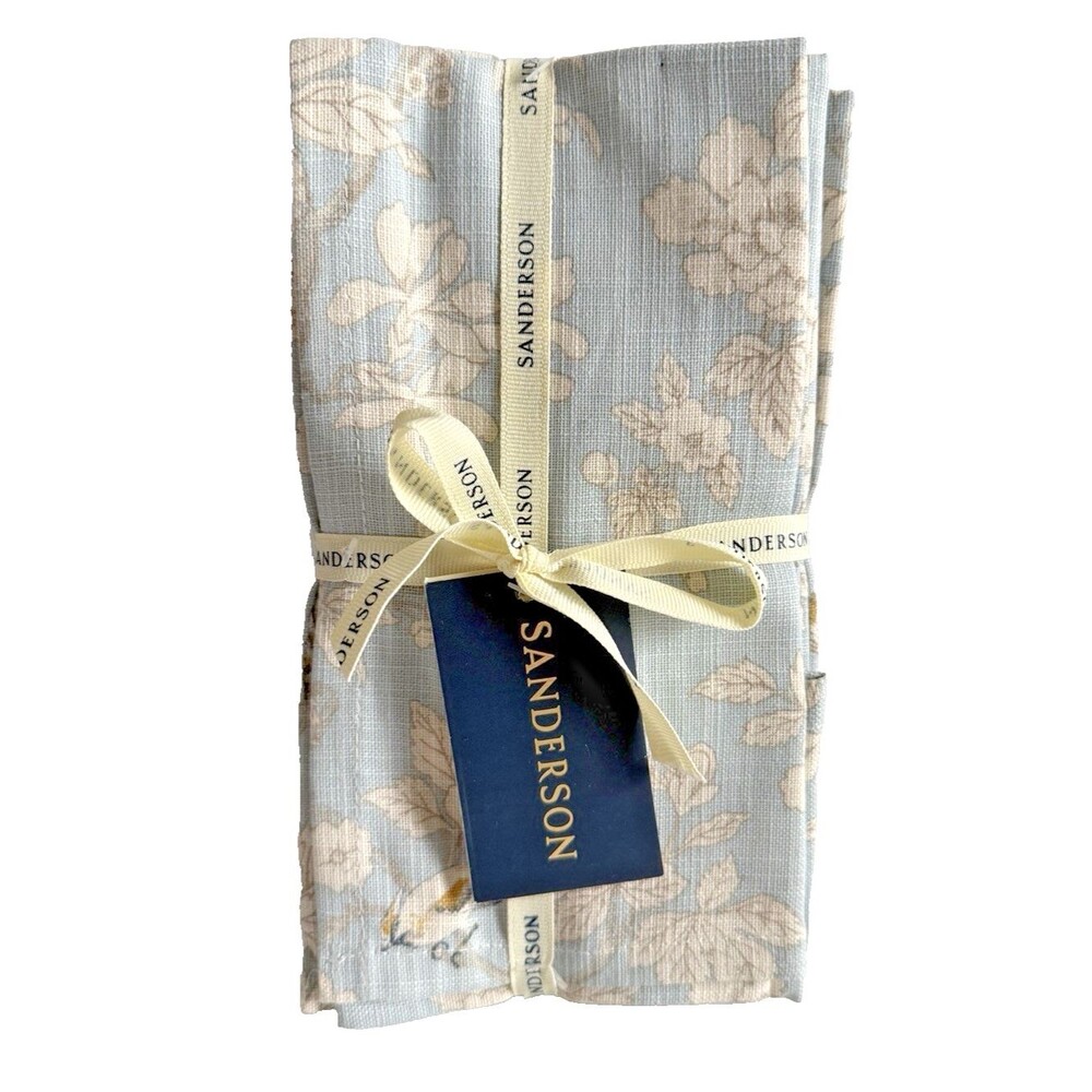 Sanderson Fabric Napkins Blue Floral Chinoiserie 100% Cotton 20x20" Set of 8